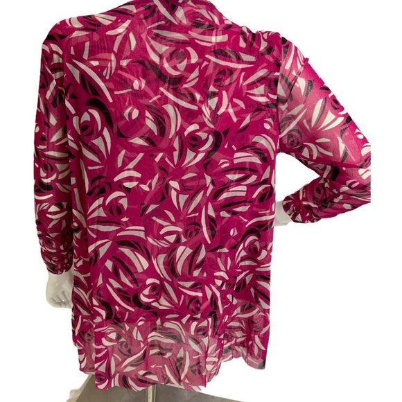 Alfani Women Top Maroon White Black Sheer Material Geometric Print Long Sleeve S - Picture 2 of 5